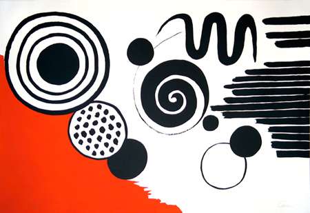 Alexander Calder - Composition with Black Spirals and Circle with Red - 1970